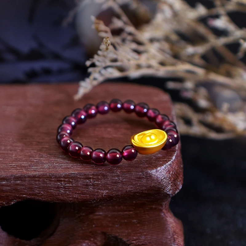 【祖艾妈定制】足金元宝石榴石戒指 XH