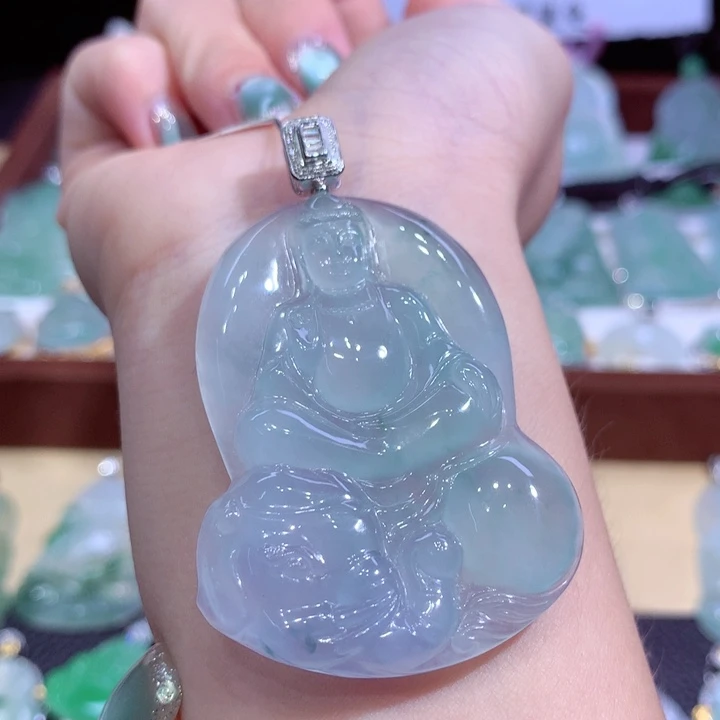 翡翠18K金镶嵌吊坠(不含链)普贤菩萨