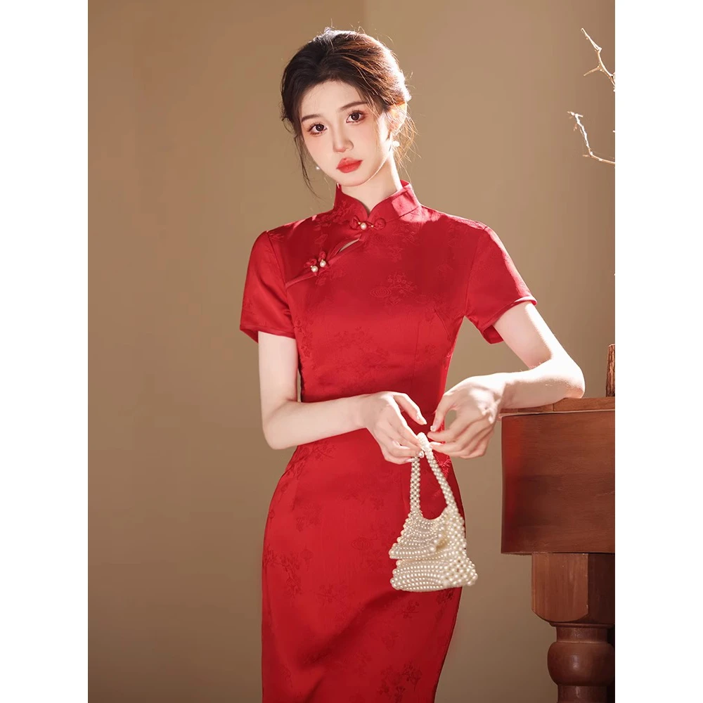 高考送考红色小个子旗袍2025年新款复古日常新中式年轻款旗开得胜