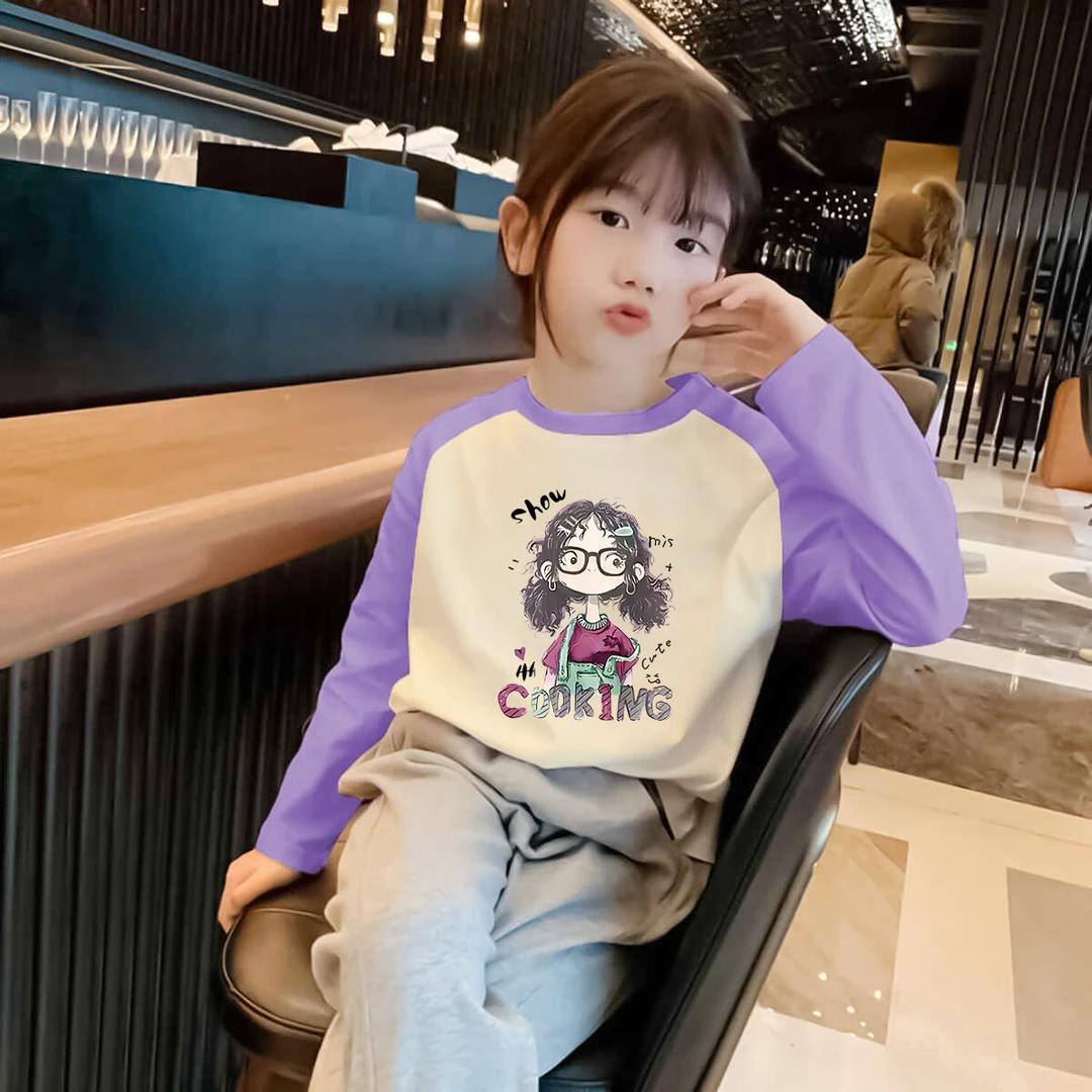 2025新款洋气女童长袖t恤纯棉春秋款儿童上衣拼色中大童打底衫