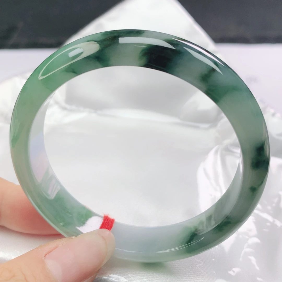 翡翠未镶嵌手镯翡翠56.7胶润飘深花正圈