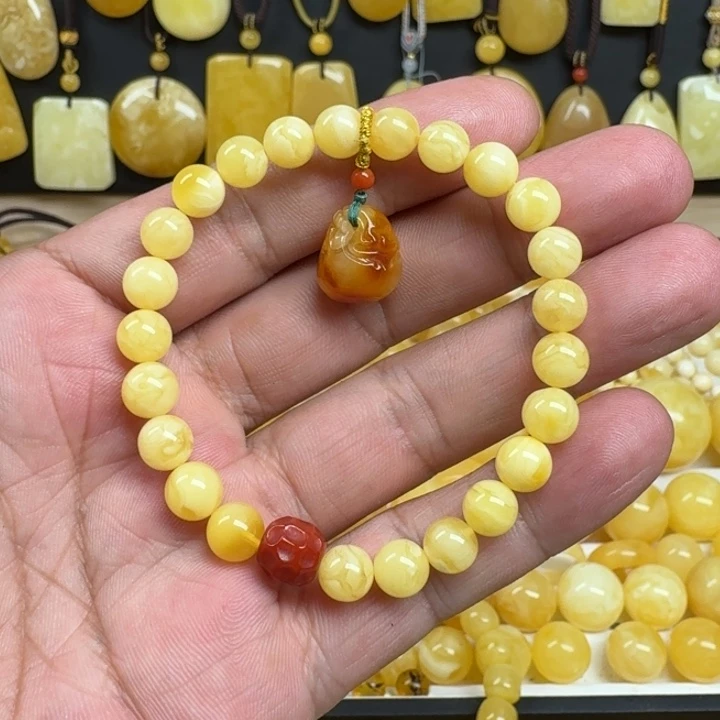 蜜蜡未镶嵌珠宝奇石黄白花7+