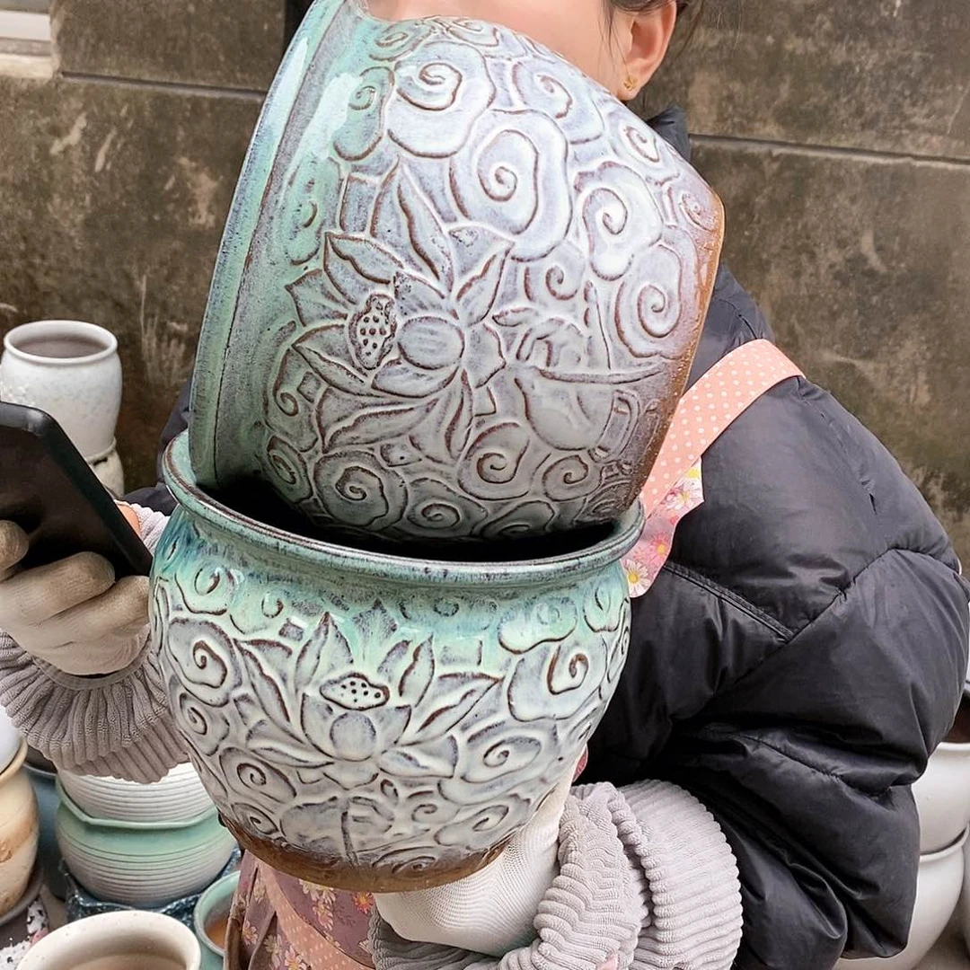 紫砂花盆瑕疵口20高16