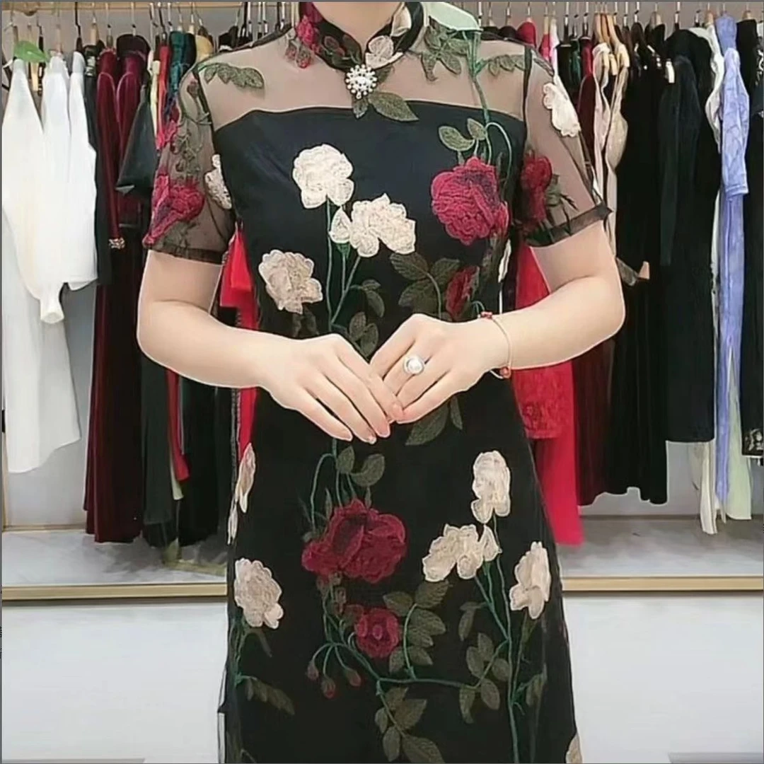 01蕾丝绣花高级感改良复古夏季旗袍