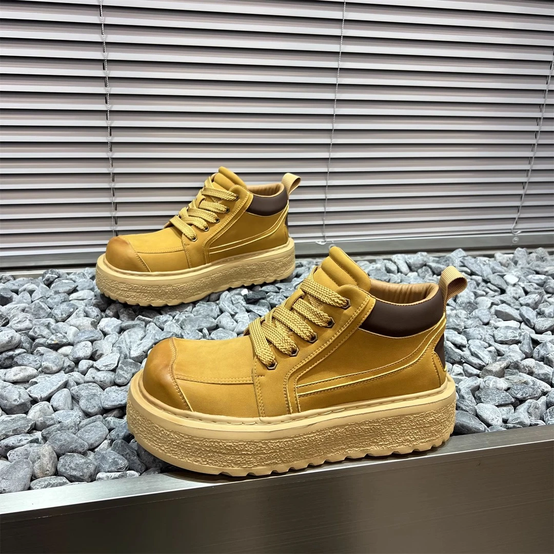 潮流英伦风马丁靴男厚底高帮靴复古时尚休闲工装靴男款美式大黄靴