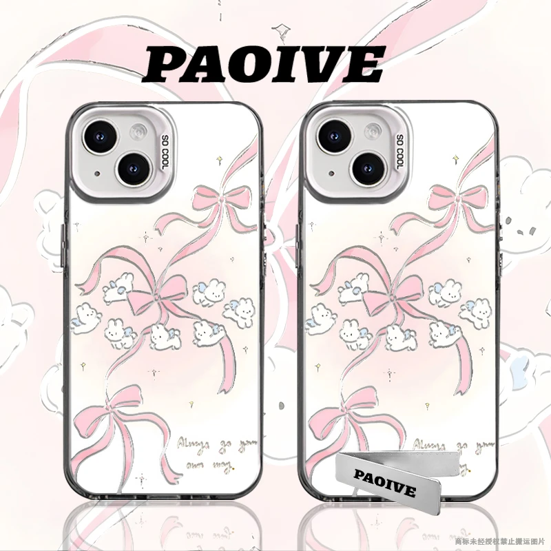 蝴蝶结兔子适用于创意小众苹果华为一加小米手机彩银防摔壳Paoive