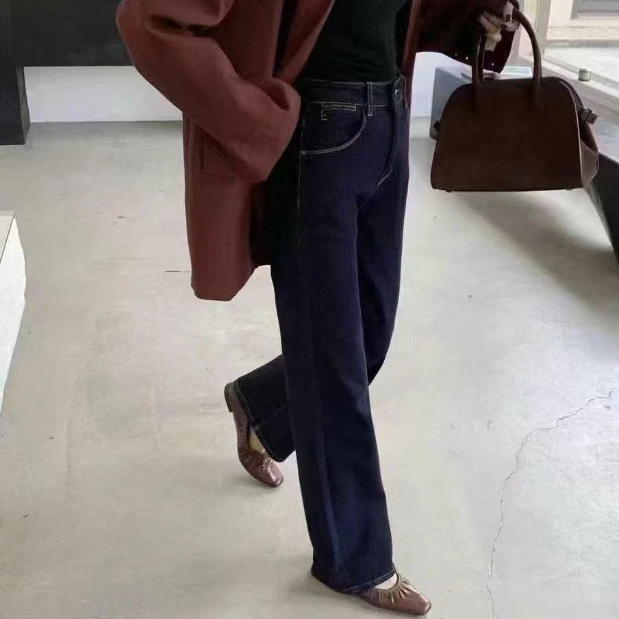 ANYUMO/安妤茉68730秋冬加绒口袋刺绣直筒牛仔裤时尚百搭女