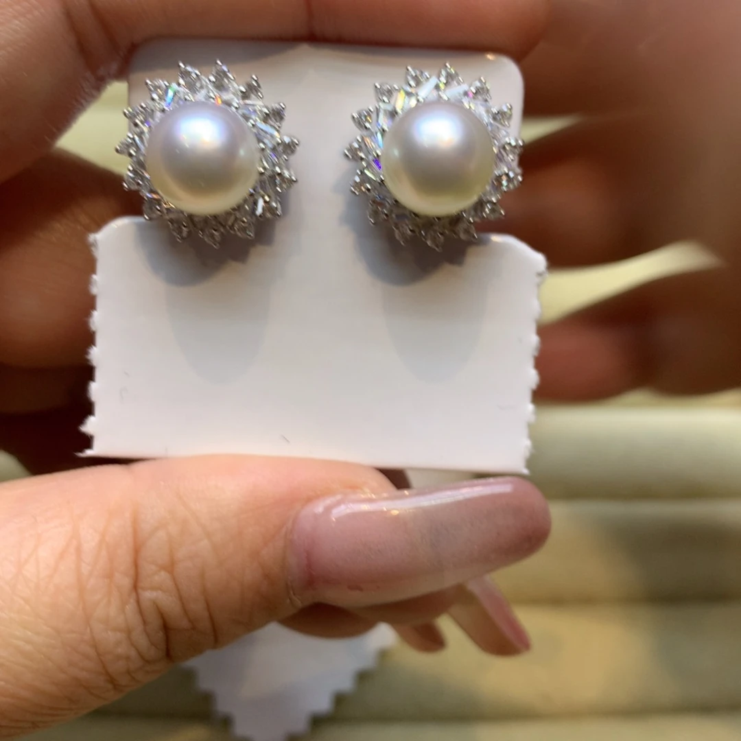 银S925镶嵌耳饰海水珍珠