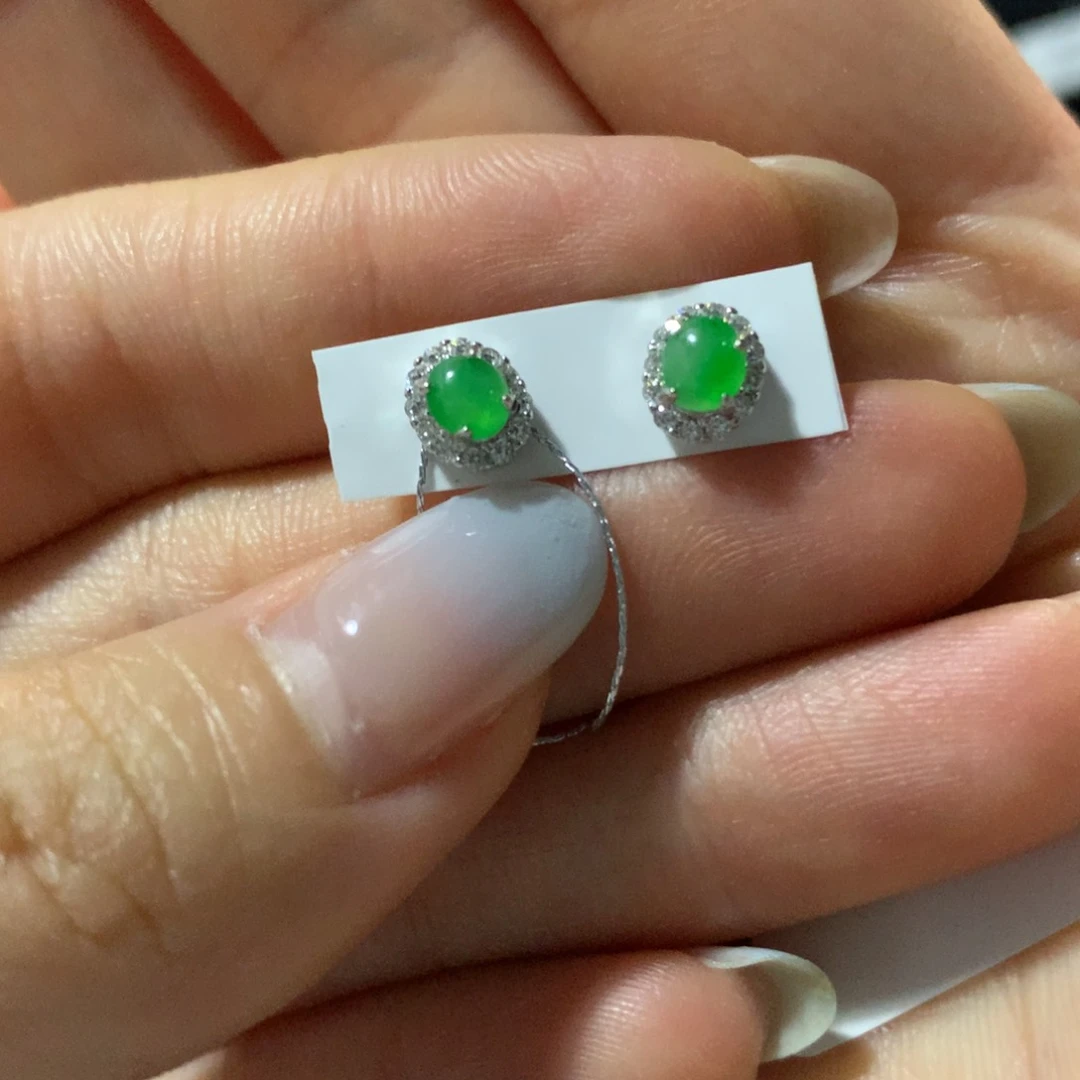 翡翠银S925镶嵌耳饰耳钉