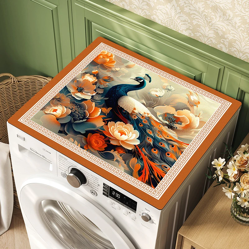 孔雀洗衣机冰箱防晒防尘垫吸水防滑装饰垫床头柜微波炉垫子可定制