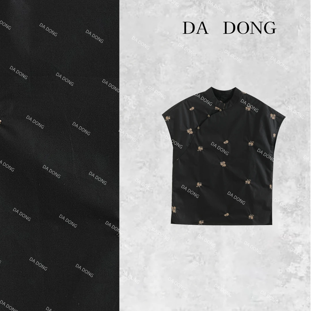 浮世万千--中式国风气质时尚百搭夏季黑色复古ins无袖绣花显瘦T恤