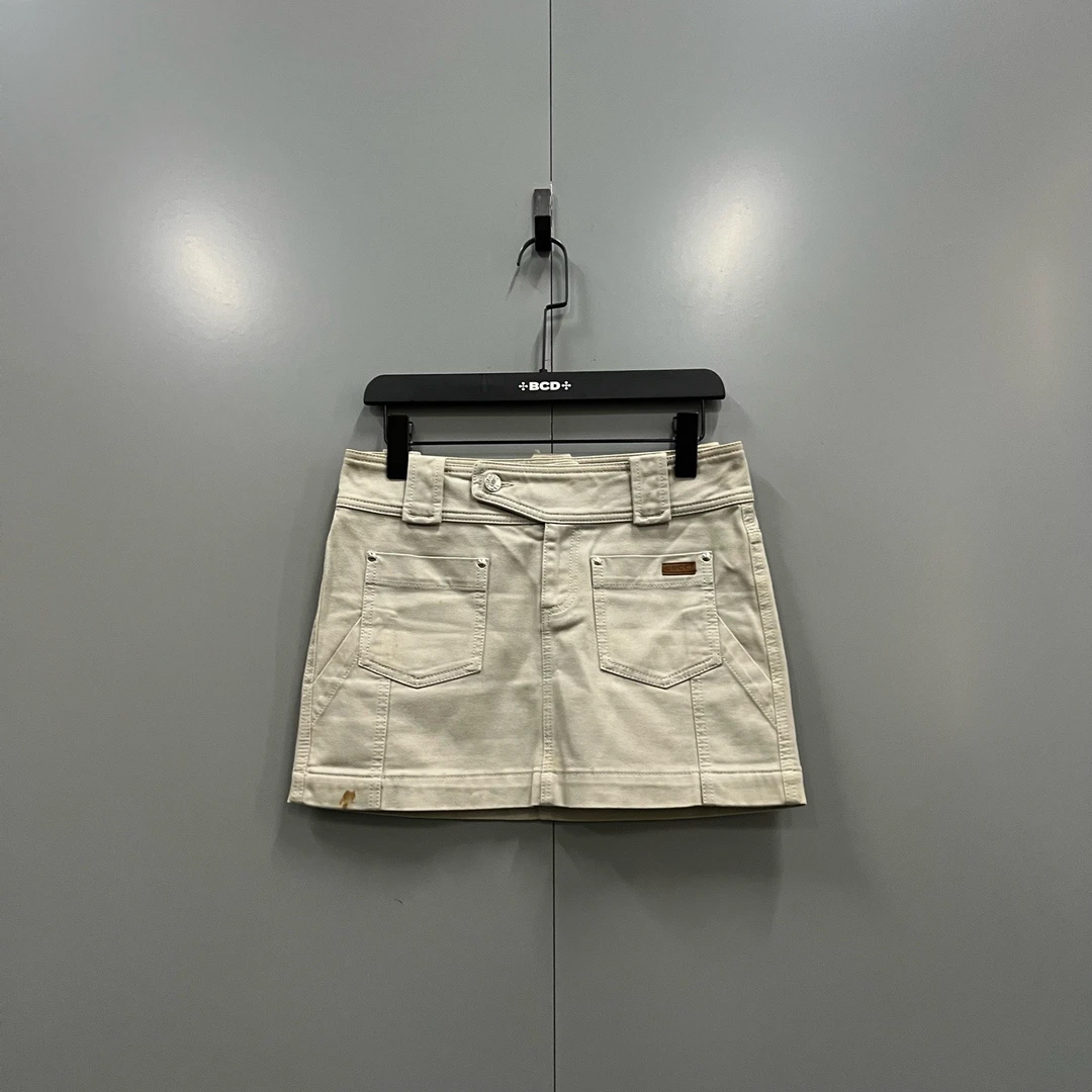 99新 GUCCI/古驰 tt4 米色牛仔短裙 38码/607911