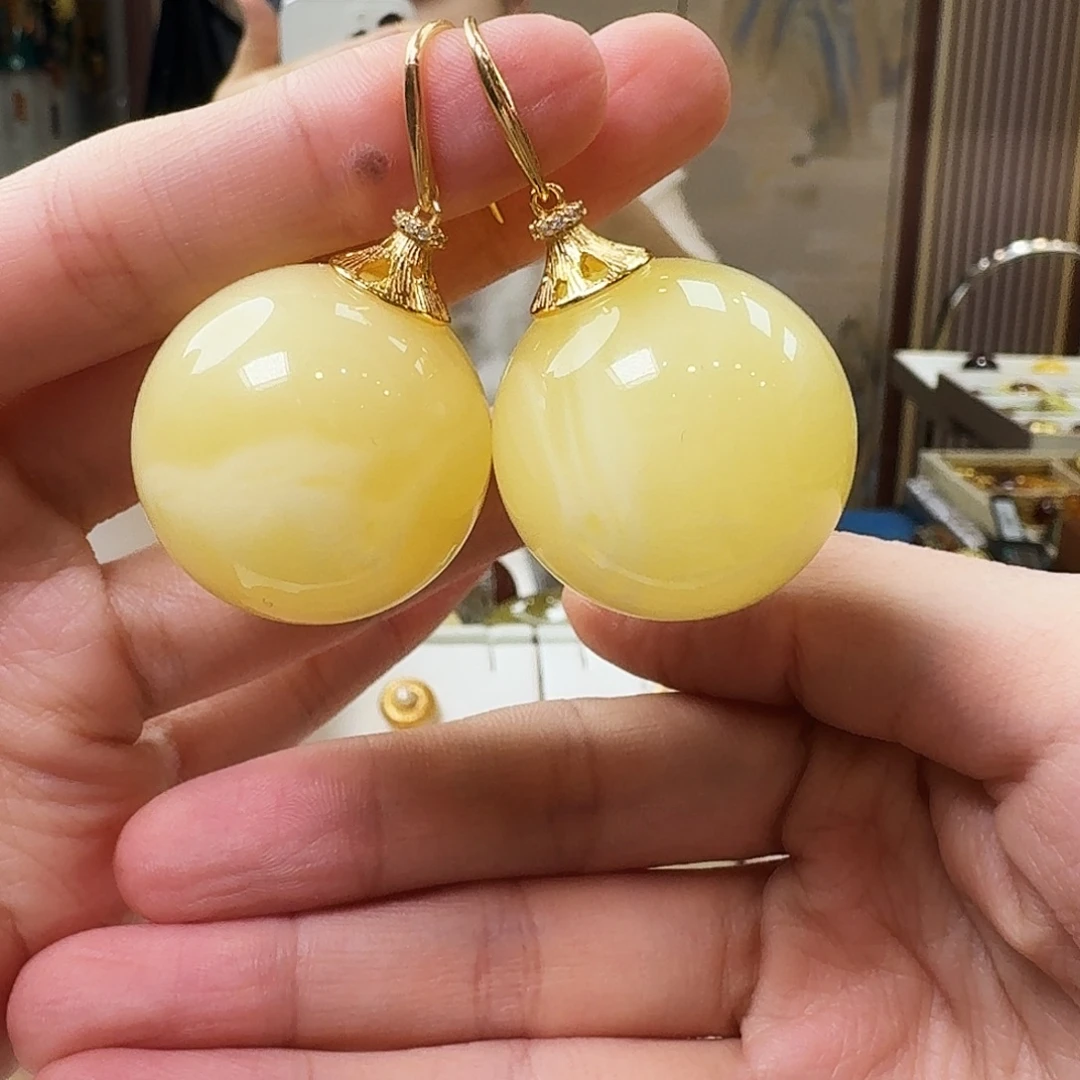 琥珀银S925镶嵌颈饰耳坠