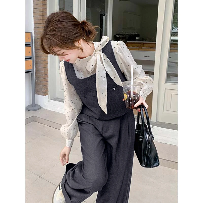 【V】【两件套】假两件上衣阔腿裤套装女春秋ootd穿搭一整套TX0086