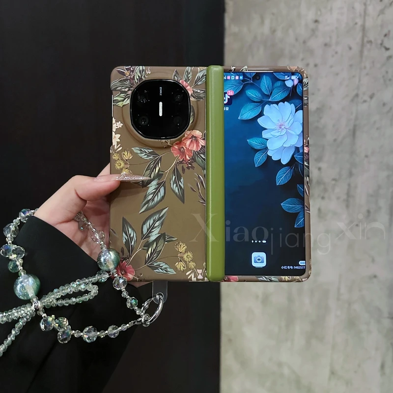 适用华为mateX6全包X5复古碎花全包中轴磁吸荣耀V3手机壳xflod3女