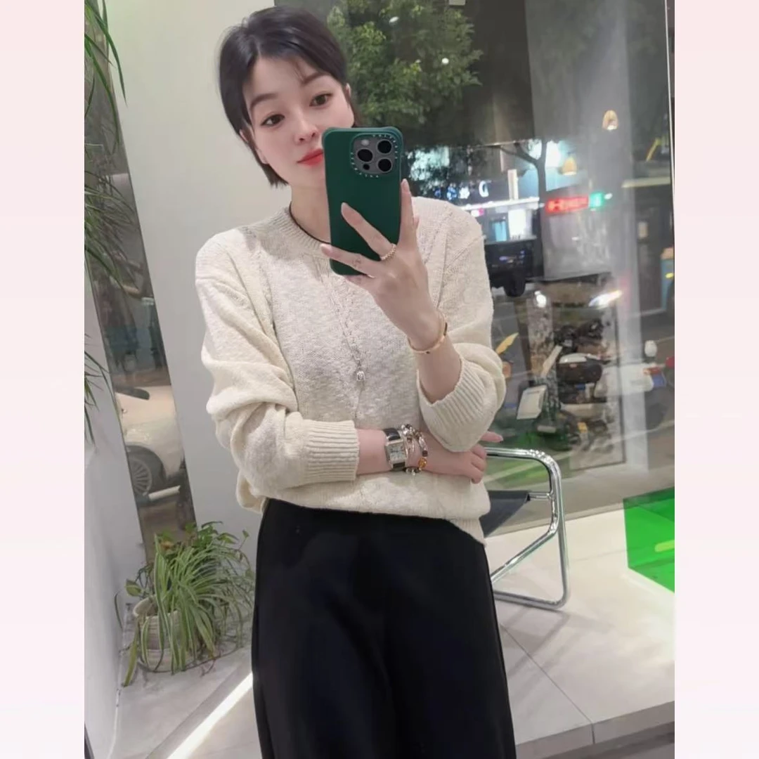 春苗女装 圆领方格纹羊毛衫      时尚百搭毛衣针织衫