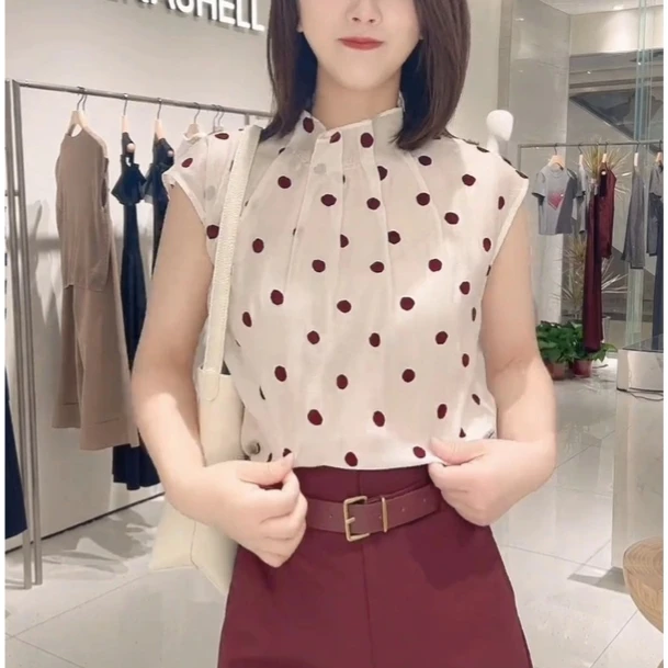 艾家2025夏季新款百搭无袖波点衬衫上衣女装66897