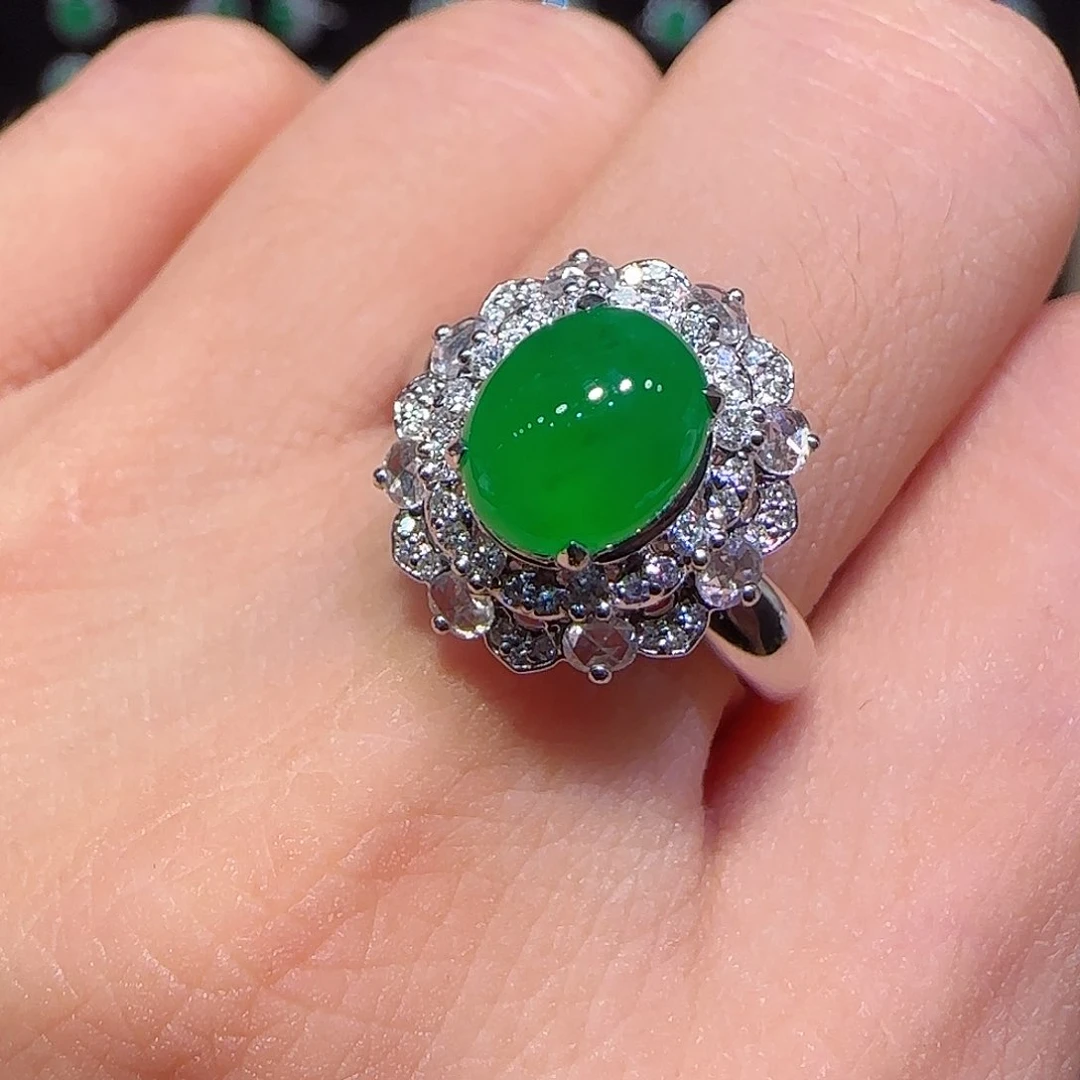 翡翠戒指18K金镶嵌戒指