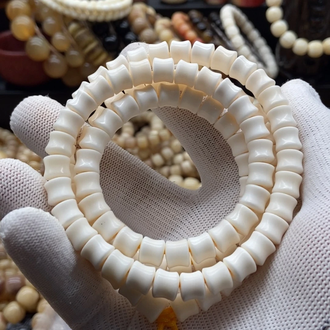 驼骨手串/手链8毫米竹节款108骨瓷白
