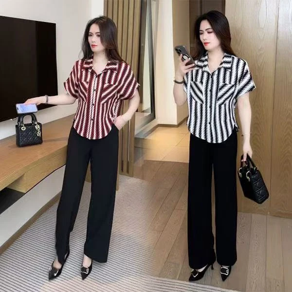夏季新款气质洋气减龄显瘦短袖衬衣小衫时尚高端设计条纹上衣衬衫
