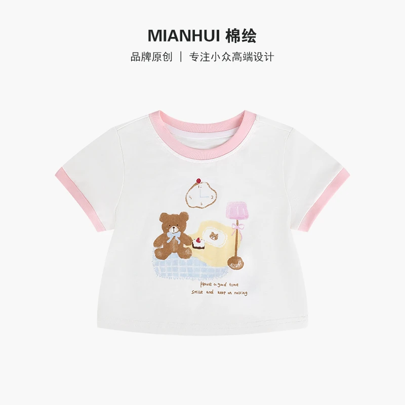 【三点钟小熊】女童纯棉短袖T恤童装35221015