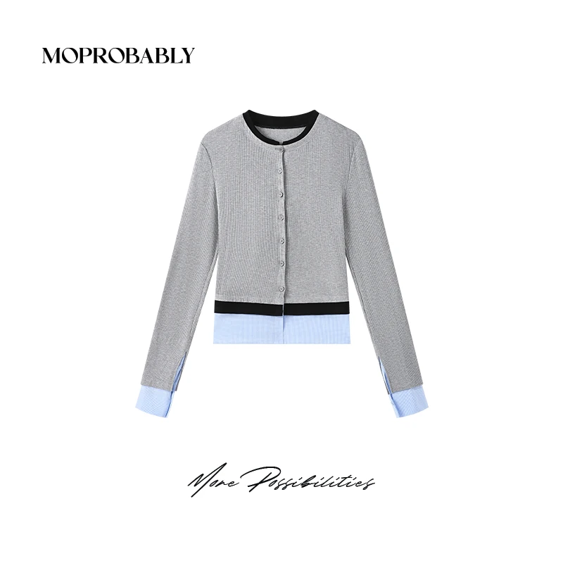 Moprobably李予诺「绅士品味」慵懒时尚撞色拼接针织开衫L5149005