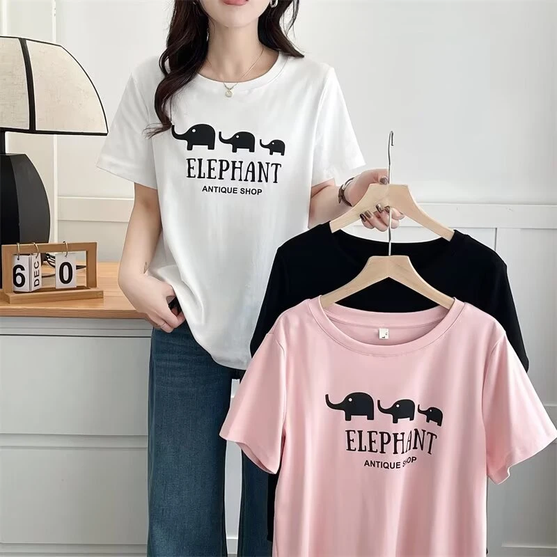 卡通动漫短袖夏季大码200斤圆领显瘦T恤百搭休闲印花宽松减龄T恤