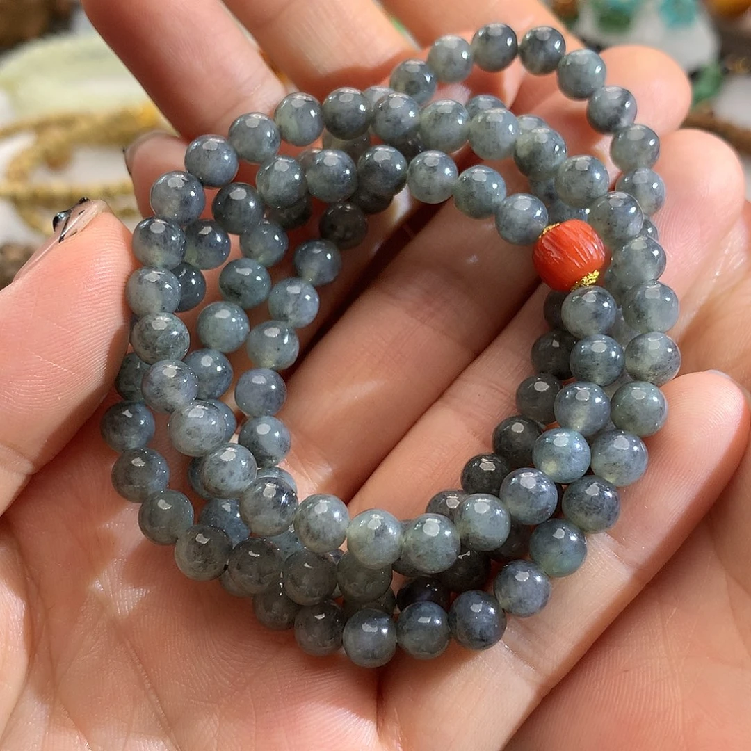 翡翠18K金镶嵌手串翡翠乌鸡多圈手串