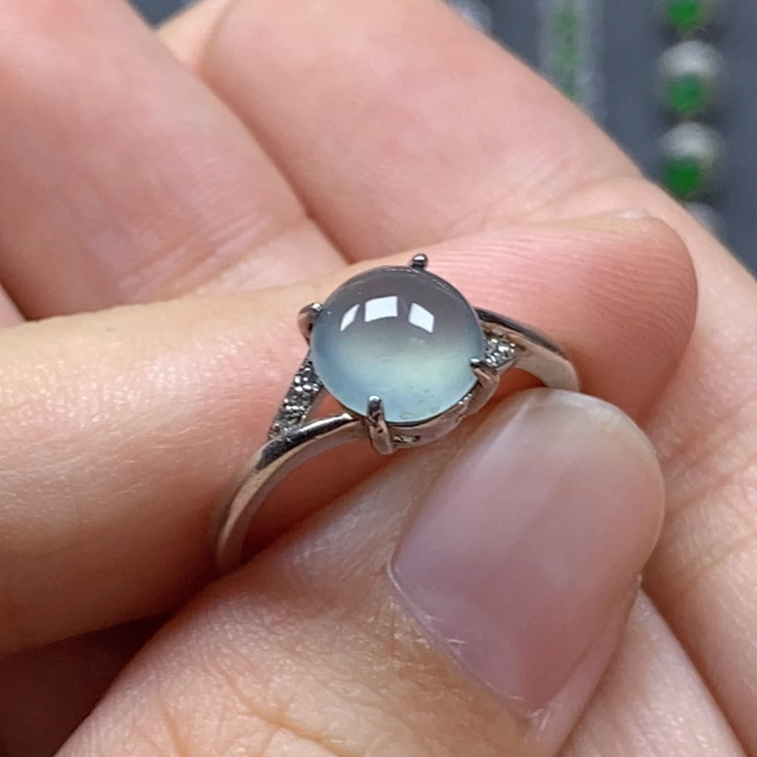 颈饰银S925镶嵌翡翠半**城8×4mm