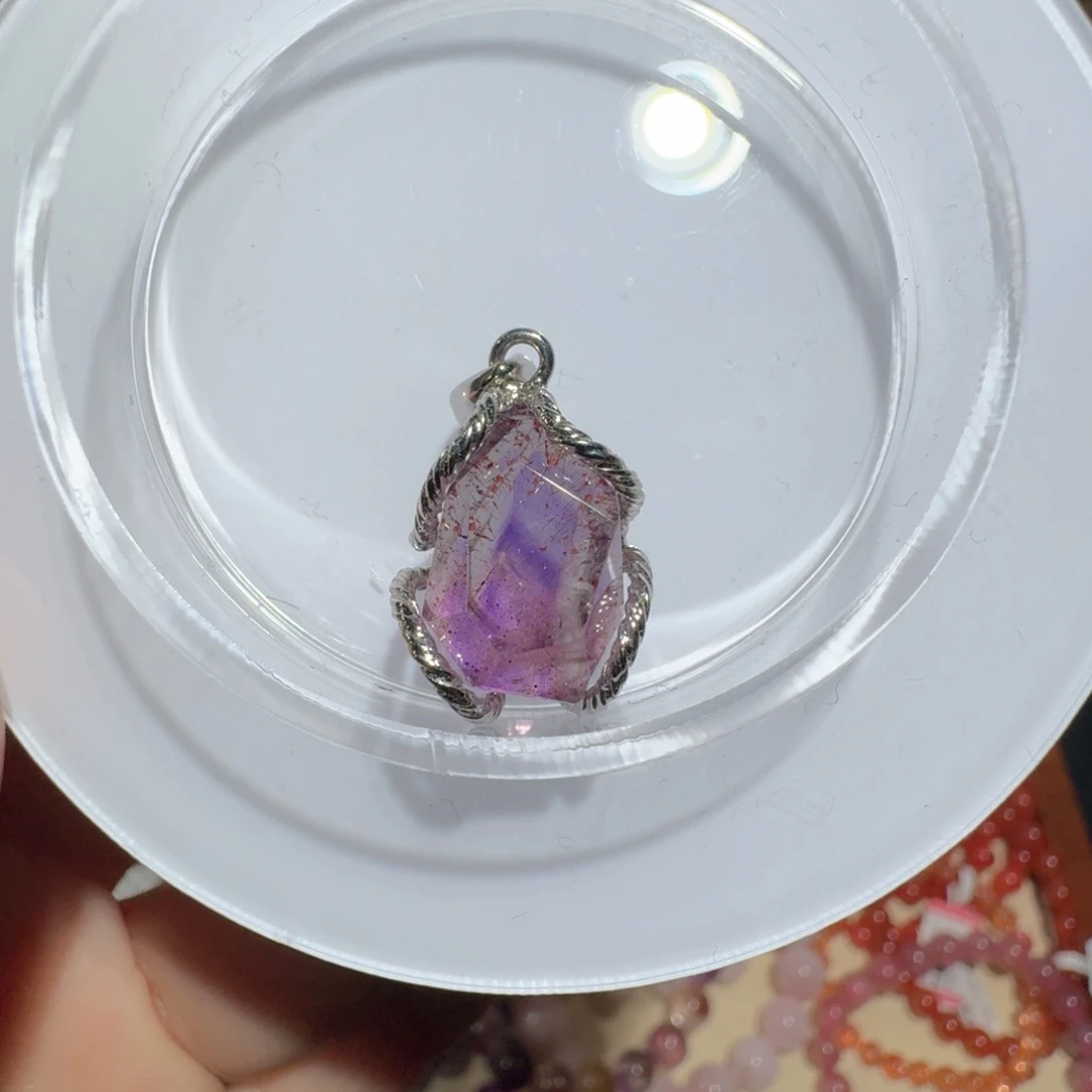 银S925镶嵌吊坠(不含链)水晶925银镶嵌紫玫彼岸花吊坠