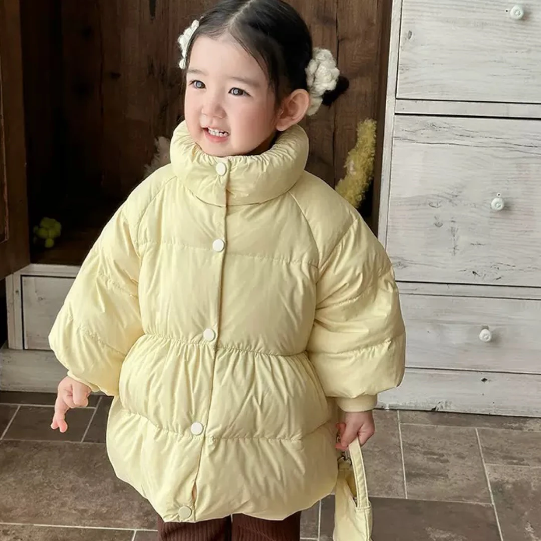 jzp女宝A字版小鸡黄显白中长款加厚羽绒服