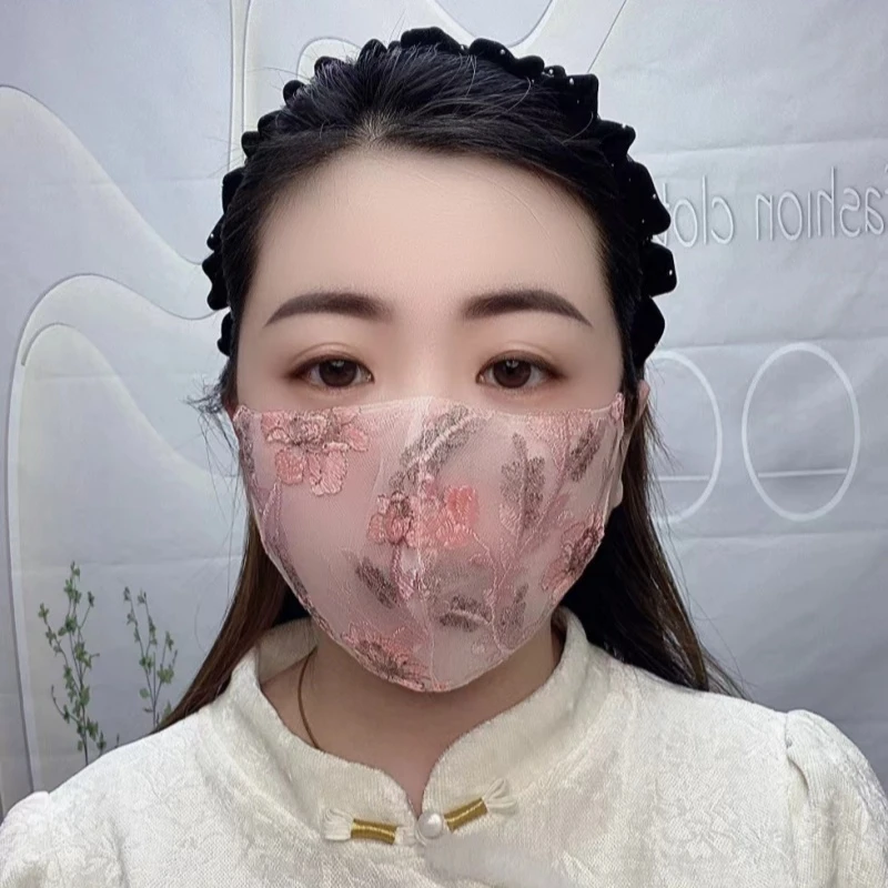 （国风款漂亮）夏季薄款国风刺绣面纱透气防风防紫外线防晒口罩遮脸