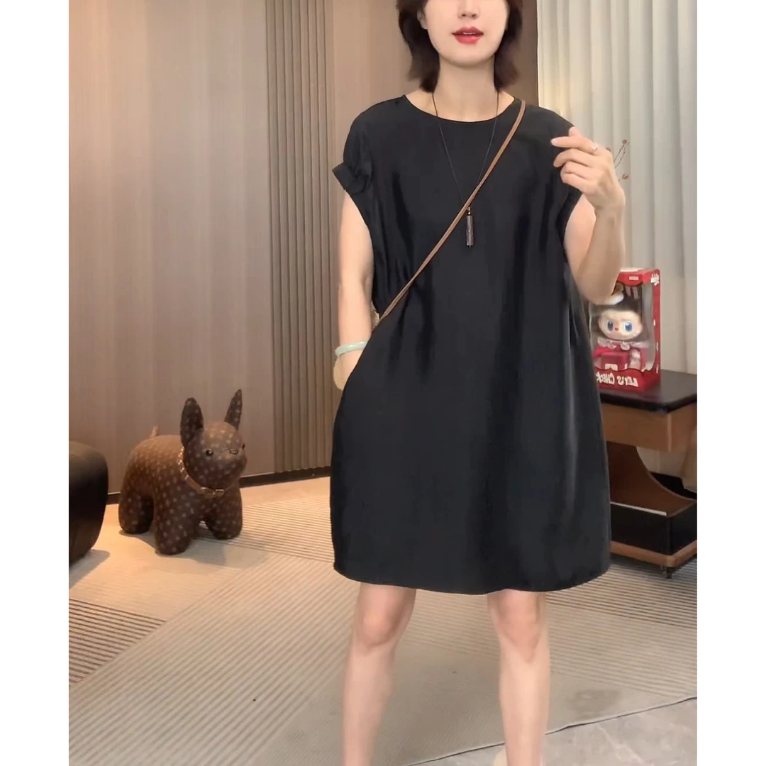 洋气百搭宽松显瘦短袖长裙大码时尚夏季新品简约高级感短袖连衣裙