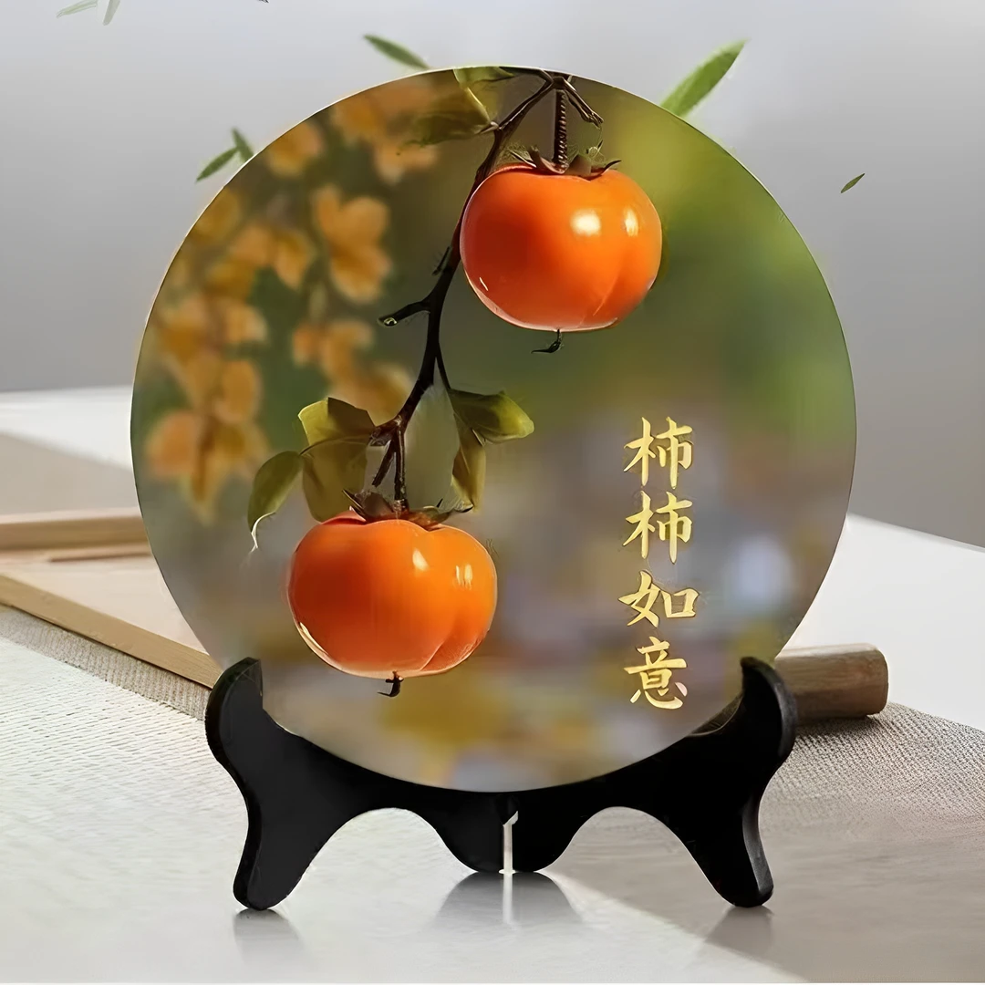 柿柿如意入户玄关电视柜装饰摆件订婚乔迁新居客厅桌面装饰画摆台