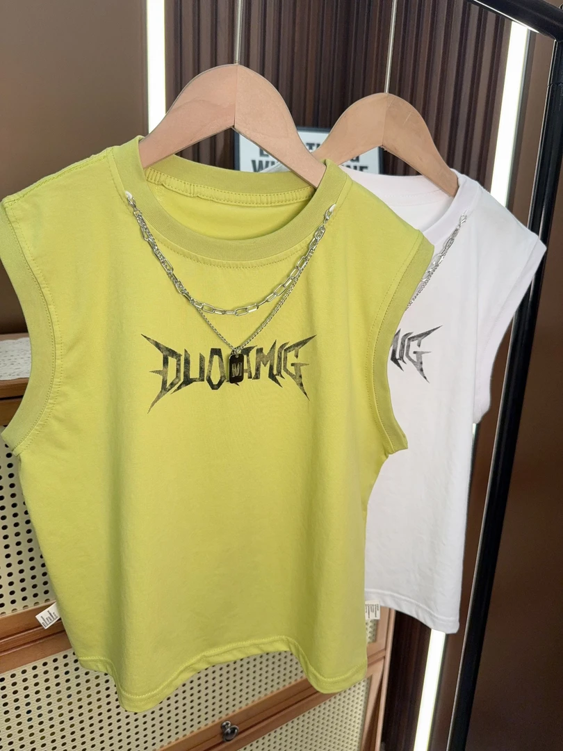 【夏季薄款】中大童宽松砍袖男童印花无袖T恤休闲百搭00166