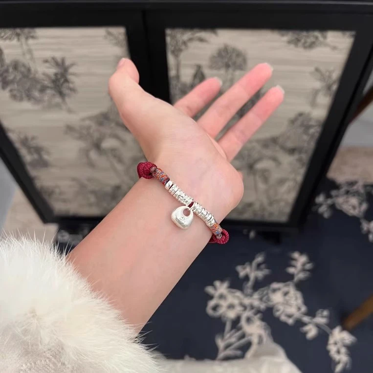 足银手链 平安小胖福袋红绳手链盘缠银坨转运珠手绳情侣百搭银饰