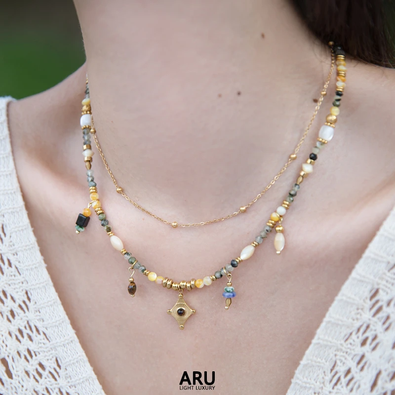 钛钢项链 【南法】轻奢复古叠戴小众手工项链彩色时尚气质毛衣链