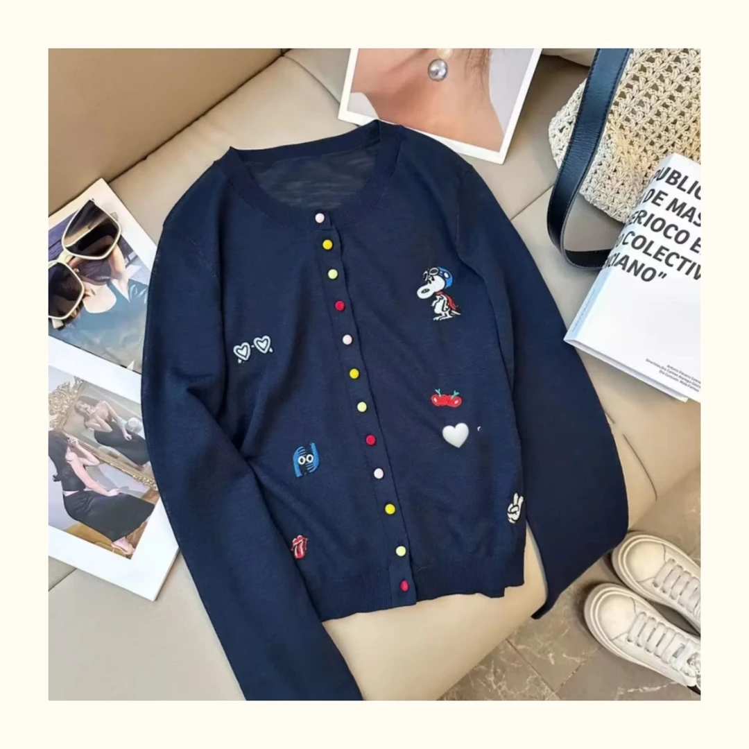 1772大码女装卡通图案设计感针织开衫秋冬新款韩系百搭长袖上衣