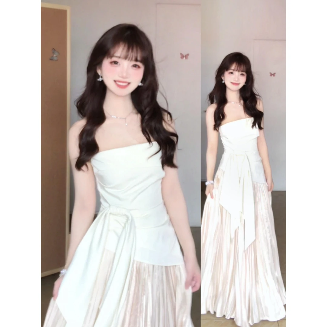 parkyeon韩系白月光纯欲风抹胸吊带背心蝴蝶结上衣半身裙两件套