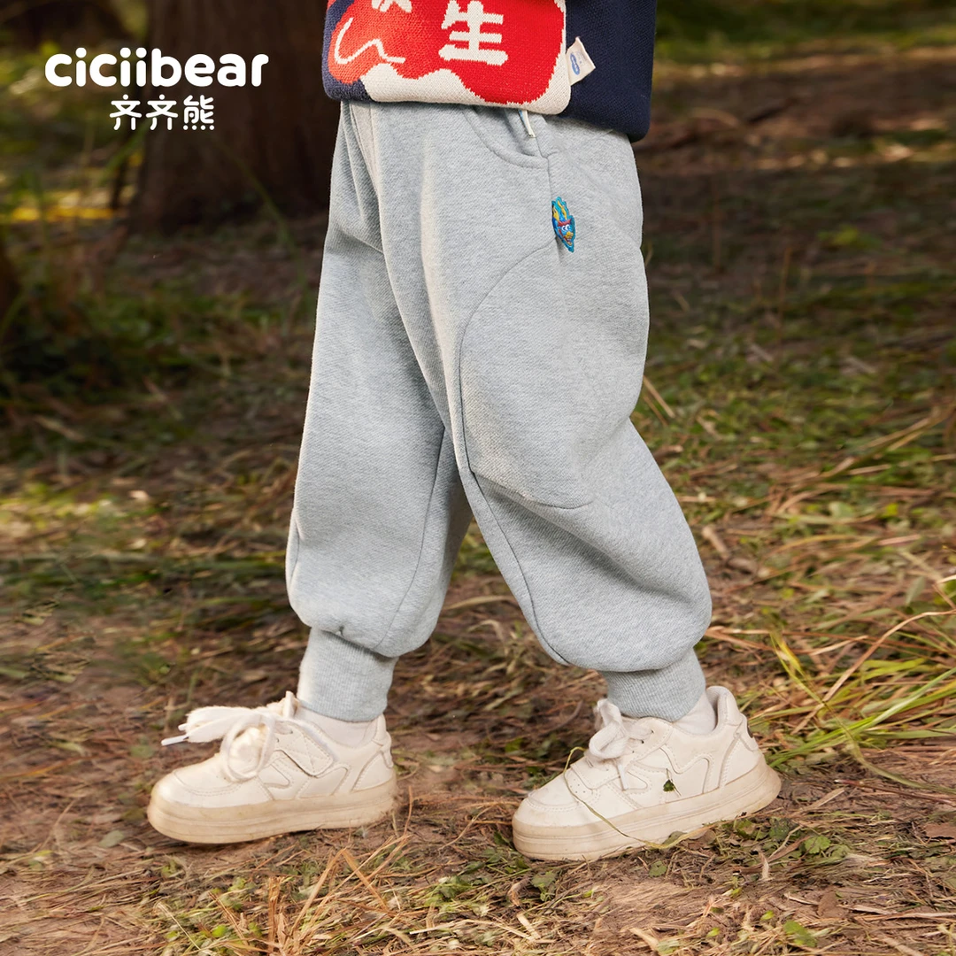 CICIIBEAR/齐齐熊中性男长裤休闲童装加绒运动裤秋冬裤子Q101512