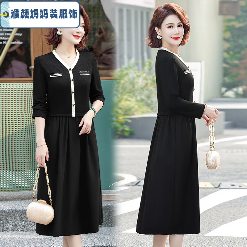 妈妈装新款春秋季高档连衣裙中老年女装气质衣服50到60岁洋气裙子