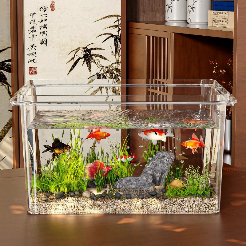 透明仿玻璃鱼缸生态水族箱金鱼乌龟缸方形造景防摔耐摔桌面缸