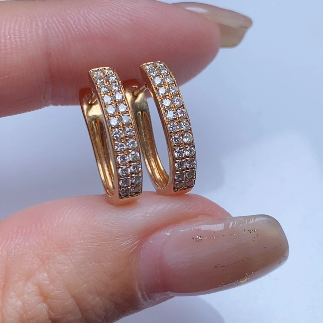 耳饰钻石18K金镶嵌双排钻耳扣