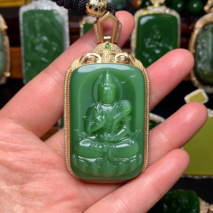 【闪购商品】吊坠(不含链)18K金镶嵌和田玉（碧玉）【****工