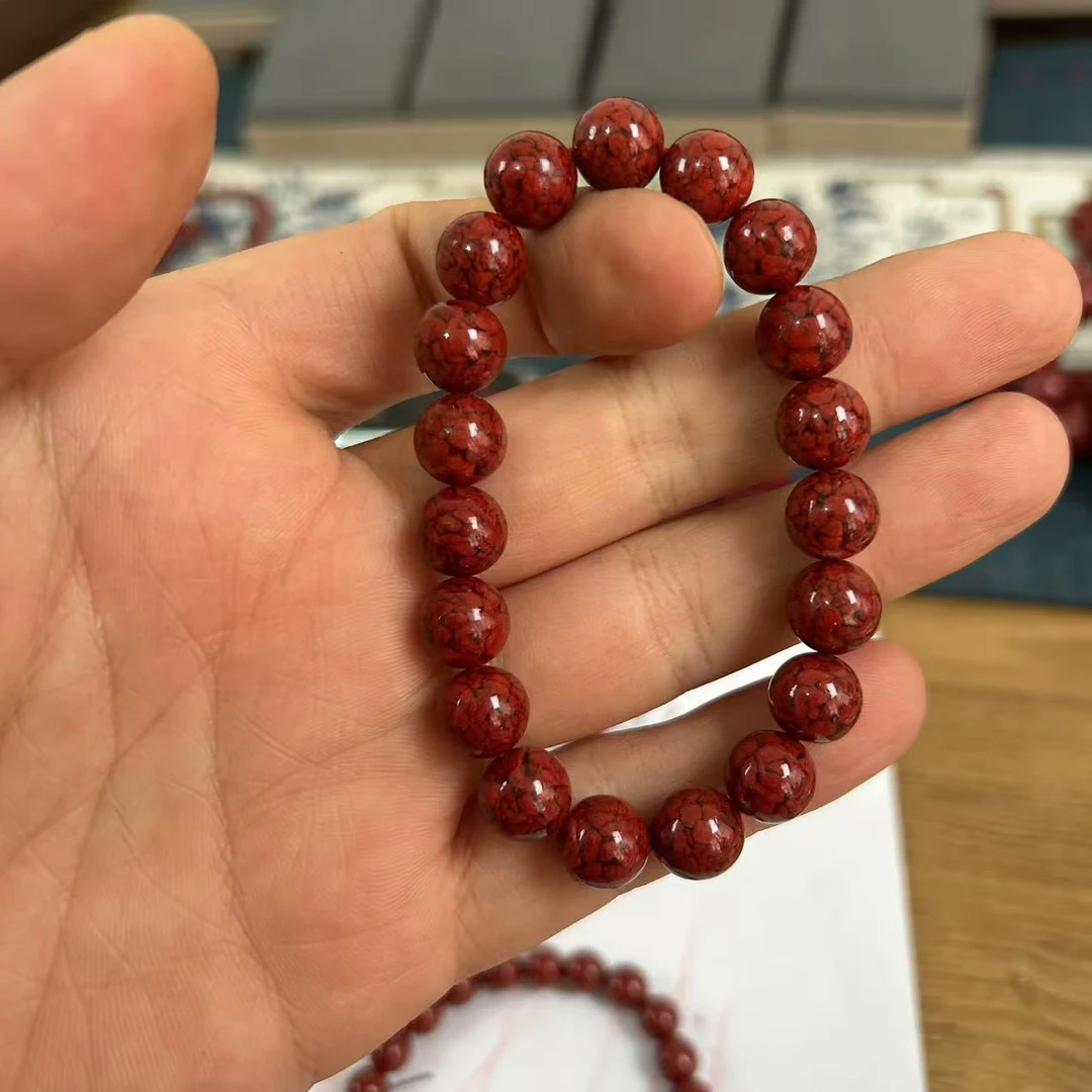 含辰砂工艺品卡10mm经典晶体砂大颗粒单圈素圈手串