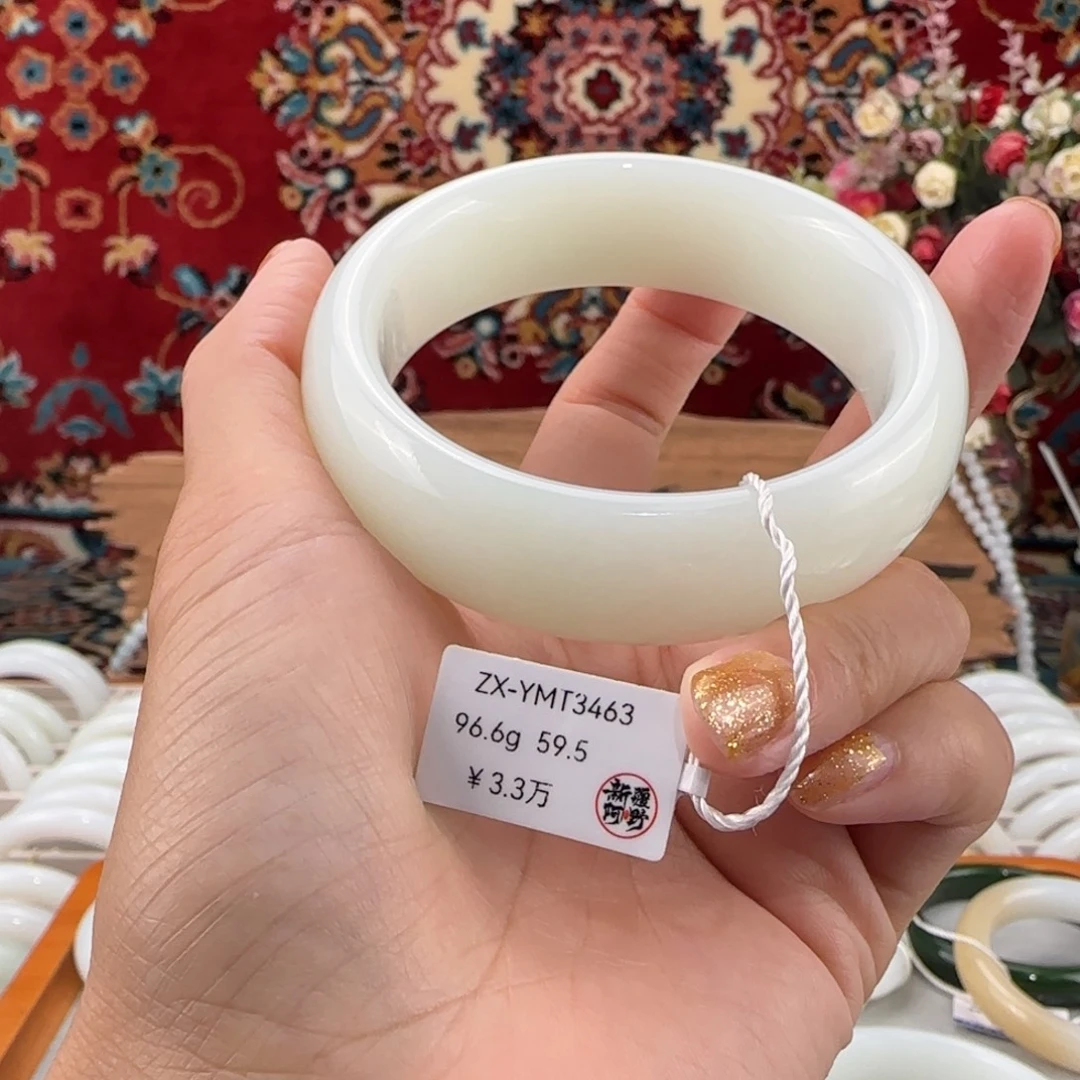 和田玉未镶嵌手镯新疆羊脂白玉手镯59.8