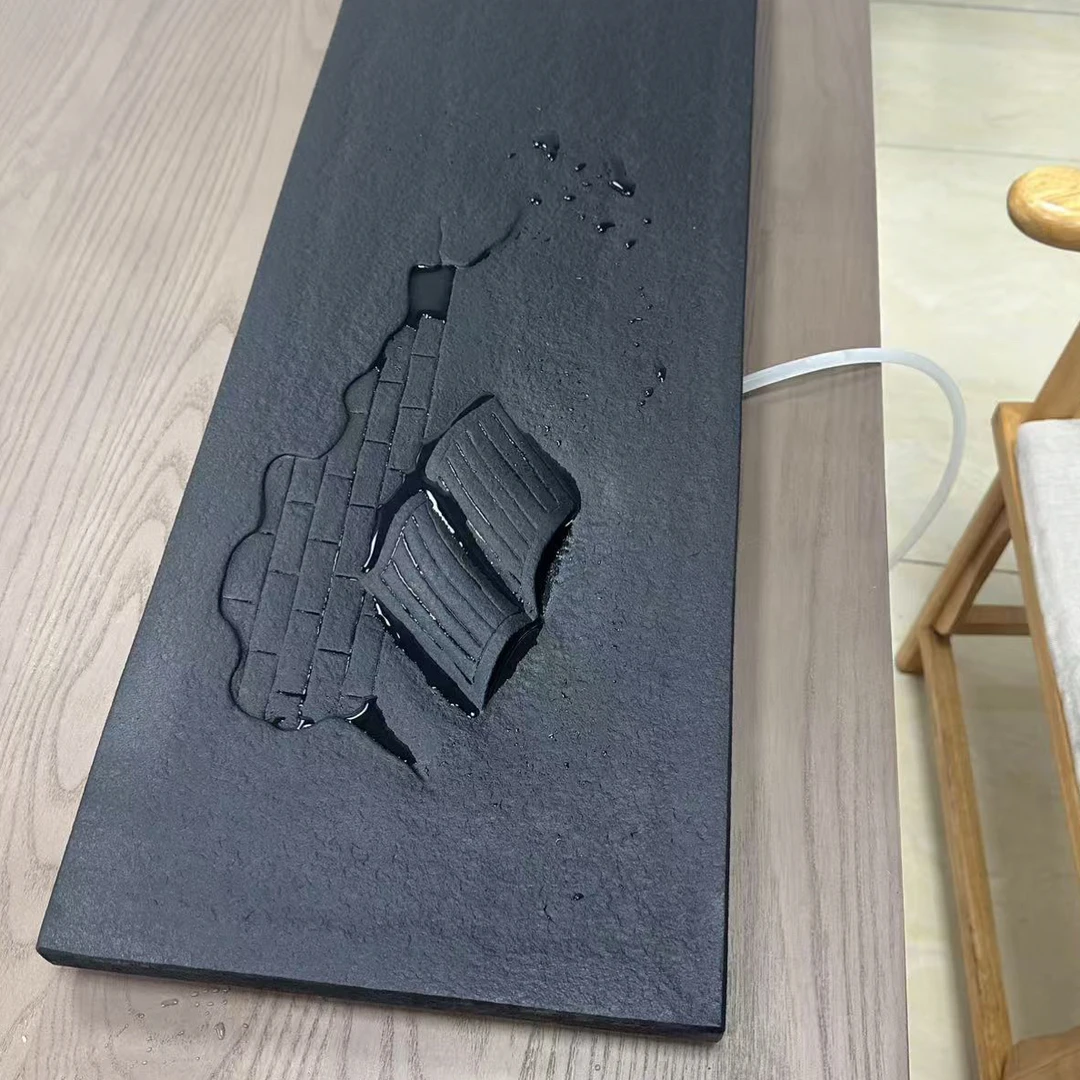 天然乌金石茶盘绿木纹手工简约家用排水式轻奢新中式黑色茶台