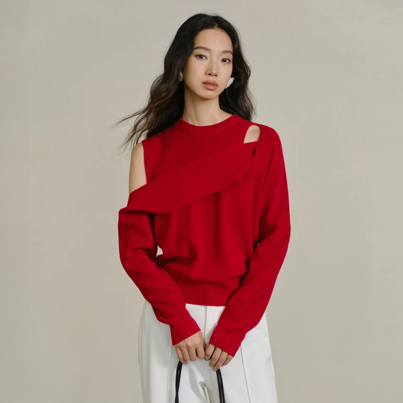 【新东方】亦谷设计感镂空针织衫修身显瘦通勤长袖上衣G4CAZ205