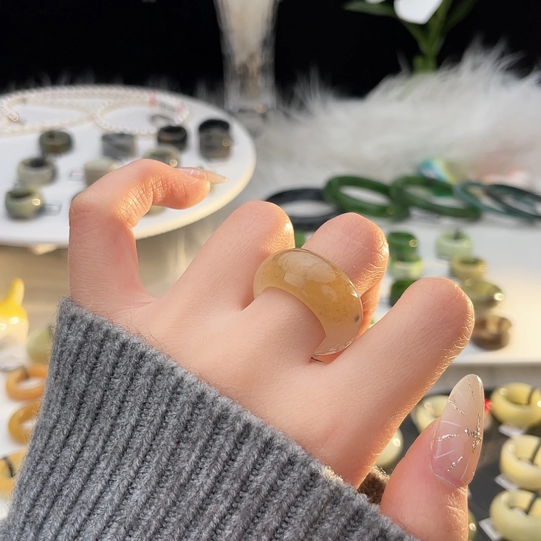 和田玉未镶嵌戒指k100桂花糖墩墩18.3mm