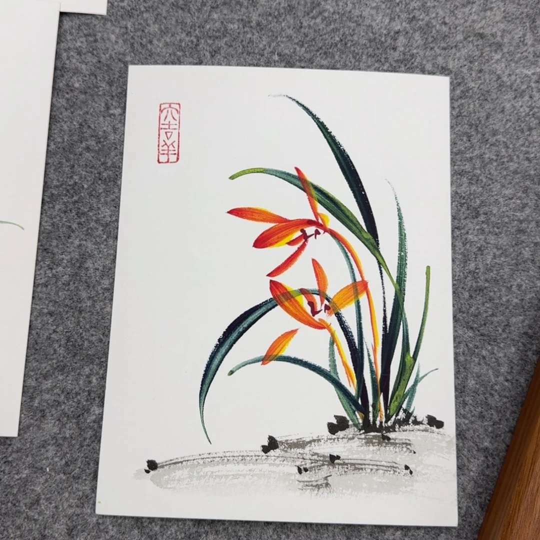 国画展**月一笔两色立体兰花